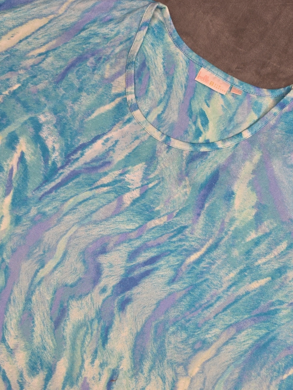 Belle by Kim Gravel Blue, Purple & White Swirl Short Sleeve Tunic Top 3X Plus